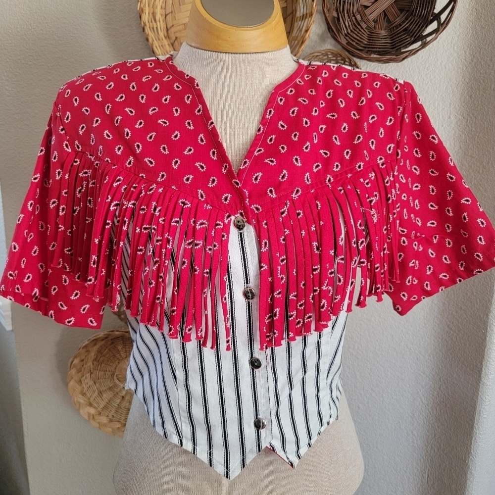 Vintage 90s Circle T Western Crop Button-Up Top SZ M
